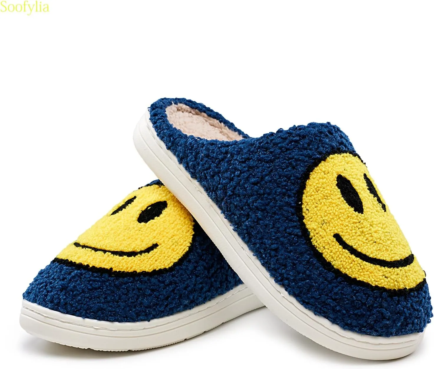 Cute Smile Face Slippers for Women and Men,Soft Plush Comfy Warm Couple Slip-On House Happy Face Slippers For Winter Indoor Outdoor Smile Slippers Non-slip Fuzzy Flat Slides