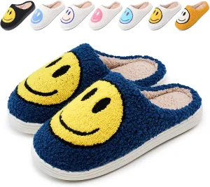 Cute Smile Face Slippers for Women and Men,Soft Plush Comfy Warm Couple Slip-On House Happy Face Slippers For Winter Indoor Outdoor Smile Slippers Non-slip Fuzzy Flat Slides