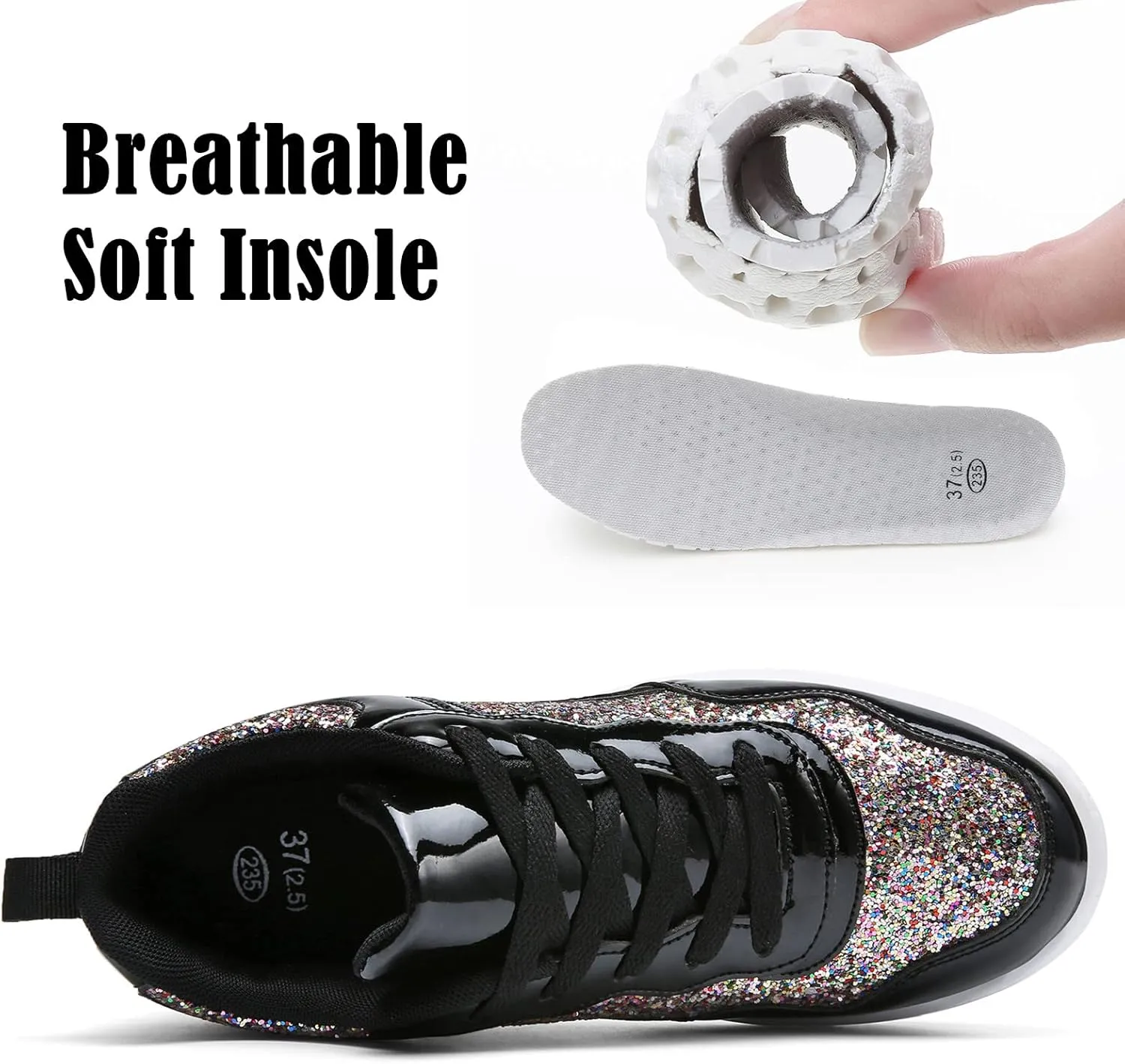 DADAWEN Women's Glitter Platform Wedge Athletic Tennis Walking Shoes Sparkly Sequin Lightweight Non Slip Casual Comfort Fashion Sneakers (Size:US5-US12)