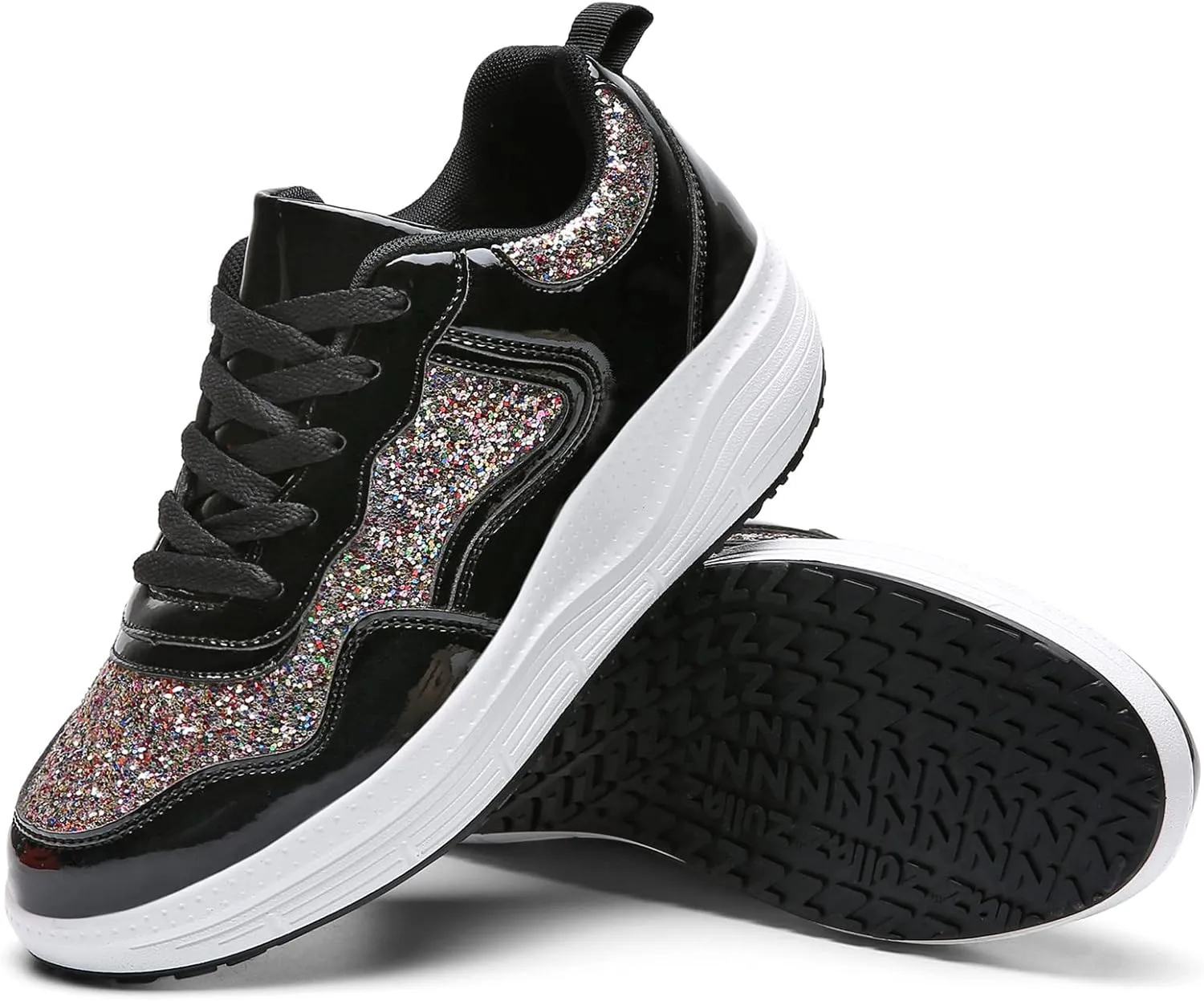 DADAWEN Women's Glitter Platform Wedge Athletic Tennis Walking Shoes Sparkly Sequin Lightweight Non Slip Casual Comfort Fashion Sneakers (Size:US5-US12)