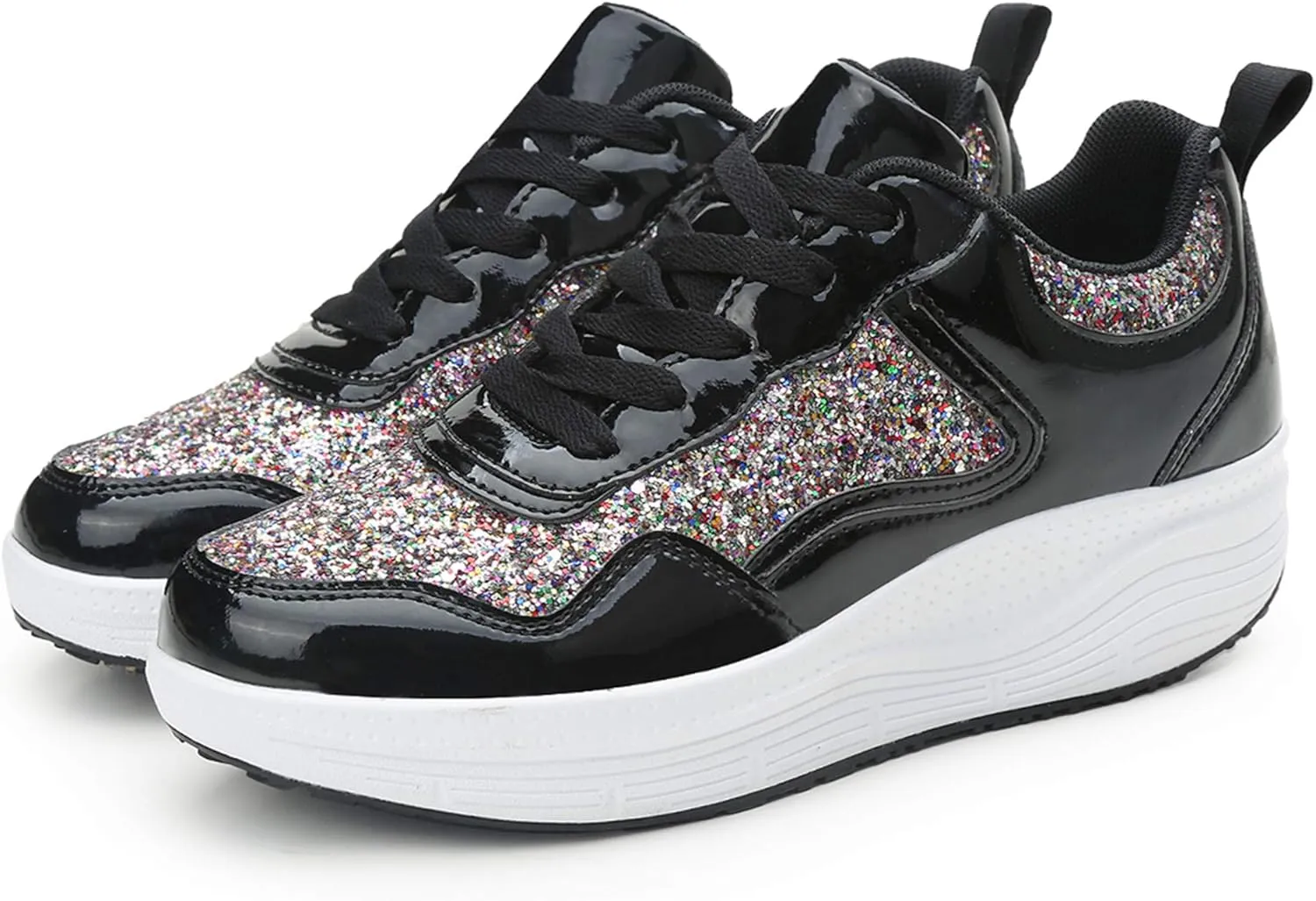 DADAWEN Women's Glitter Platform Wedge Athletic Tennis Walking Shoes Sparkly Sequin Lightweight Non Slip Casual Comfort Fashion Sneakers (Size:US5-US12)