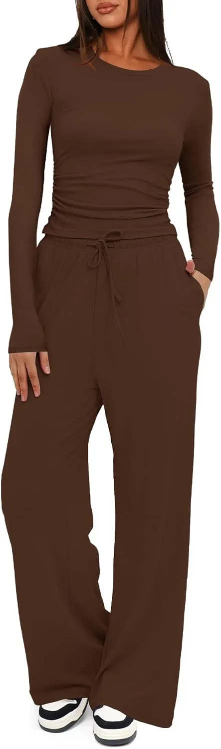 Darong Women's 2 Piece Sets Fall Outfits Long Sleeve Wide Leg Tracksuits Casual Lounge Set Matching Sets