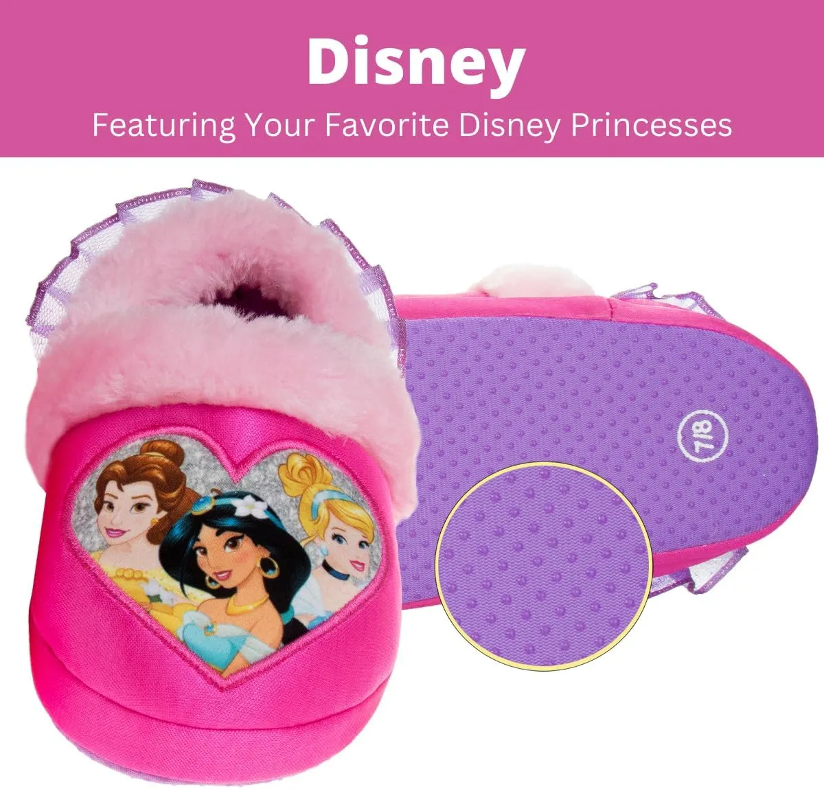 Disney Princesses Encanto Little Mermaid Slippers for Girls - Kids House Shoes Soft Plush Warm Comfy Sandals (Toddler sizes 5-10 / Little Kid sizes 11-12)