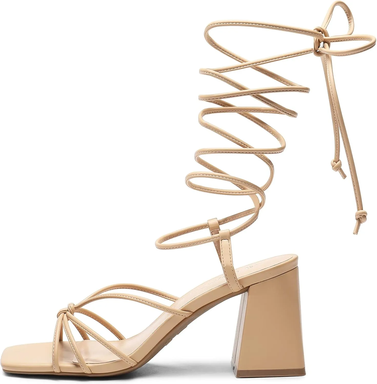 DREAM PAIRS Women's Lace Up Heels Strappy Block High Heel Square Open Toe Chunky Sandals for Party Travel Date