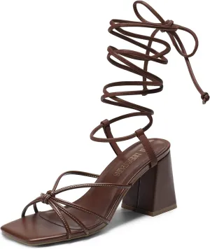 DREAM PAIRS Women's Lace Up Heels Strappy Block High Heel Square Open Toe Chunky Sandals for Party Travel Date