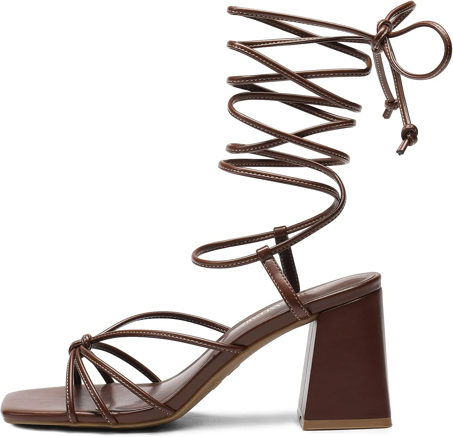 DREAM PAIRS Women's Lace Up Heels Strappy Block High Heel Square Open Toe Chunky Sandals for Party Travel Date