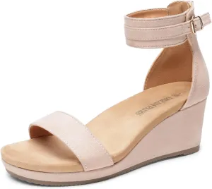 DREAM PAIRS Women's Open Toe Buckle Ankle Strap Platform Wedge Sandals Summer Shoes.