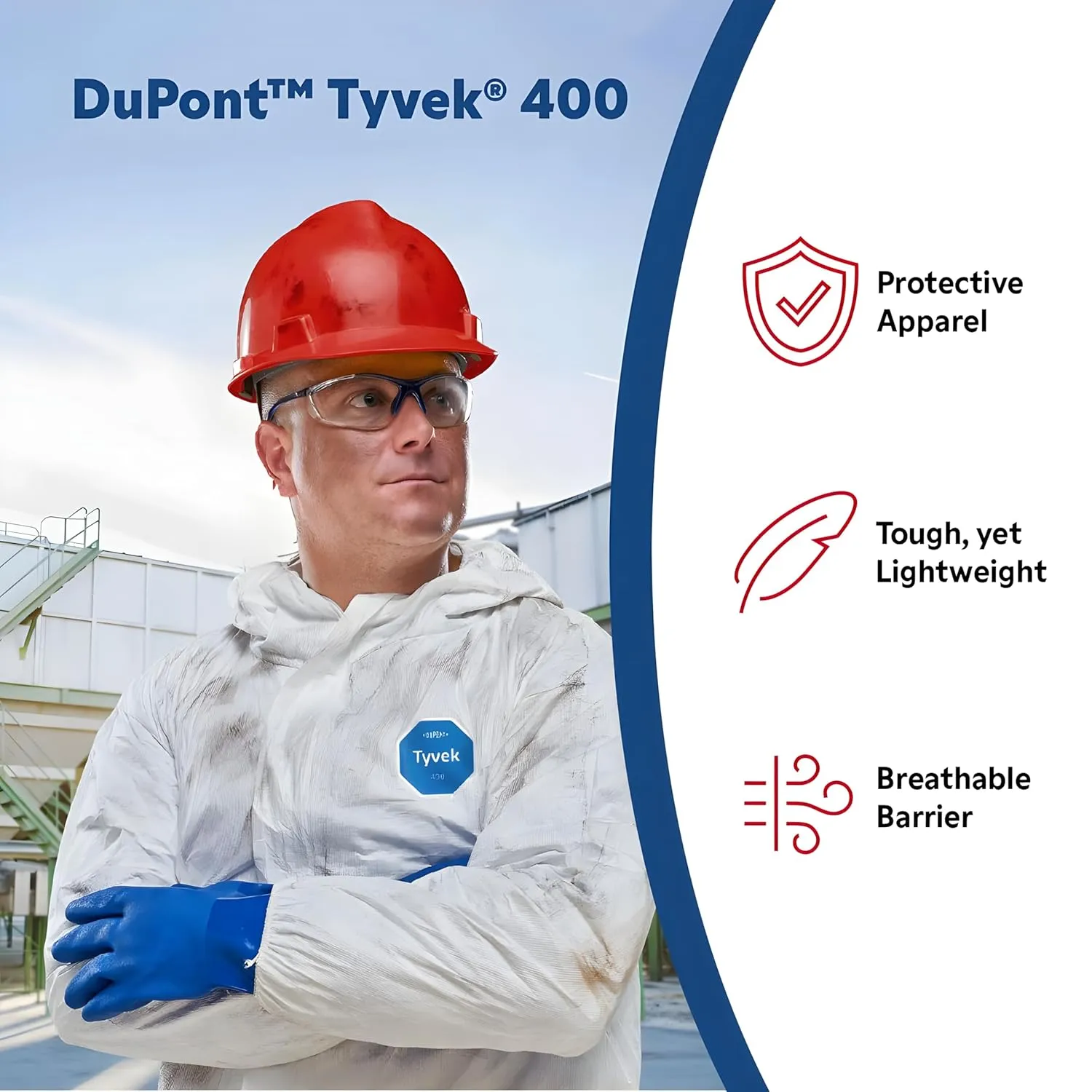 DuPont Tyvek TY127S Disposable Coverall with Respirator-Fit Hood and Elastic Cuff, White, X-Large, 1-Pack