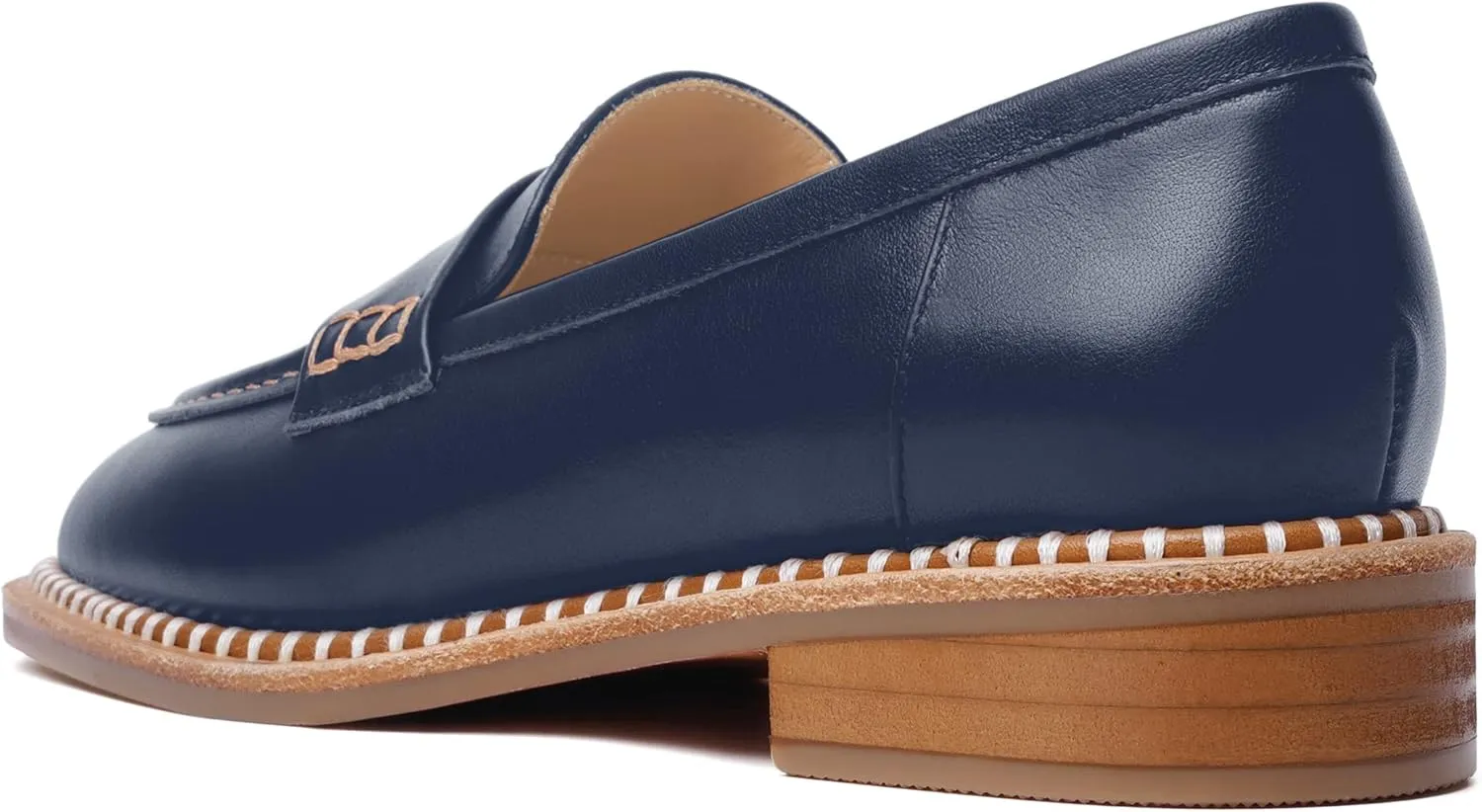 FOGEENA Womens Penny Matte Leather Casual Slip On Round Toe Work Chunky Low Heel Loafers Dress Shoes 1 Inch