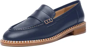 FOGEENA Womens Penny Matte Leather Casual Slip On Round Toe Work Chunky Low Heel Loafers Dress Shoes 1 Inch
