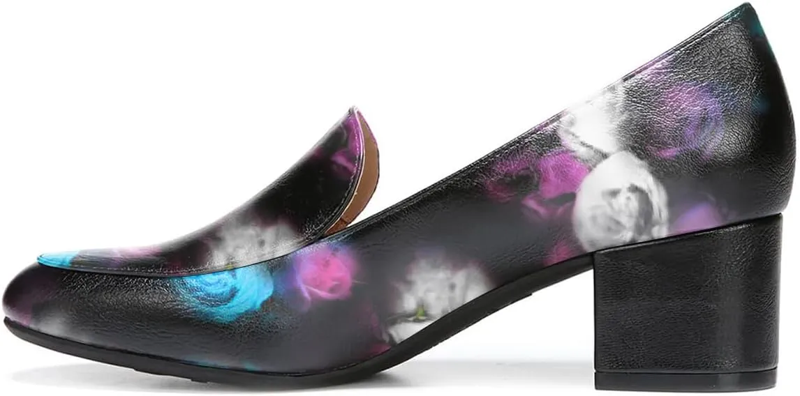 FOWT Women's Classic Black or Two Toned Side V Cut Loafers Ladies Round Toe Mid Chunky Heel Pumps Simple Style Slip On Unisex Shoes for Work Office School 4-16 US Size