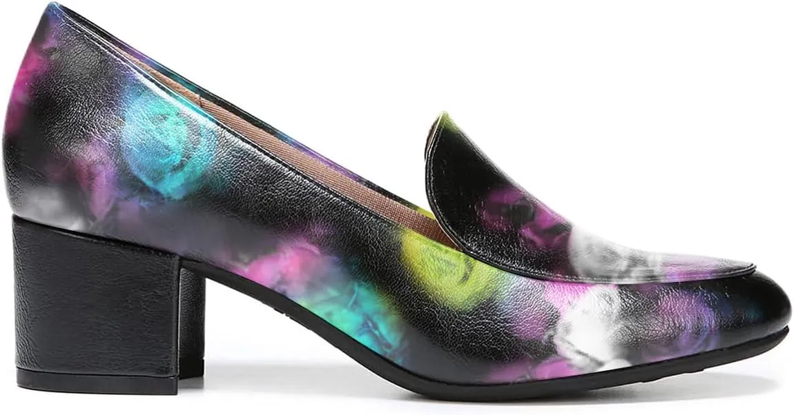 FOWT Women's Classic Black or Two Toned Side V Cut Loafers Ladies Round Toe Mid Chunky Heel Pumps Simple Style Slip On Unisex Shoes for Work Office School 4-16 US Size