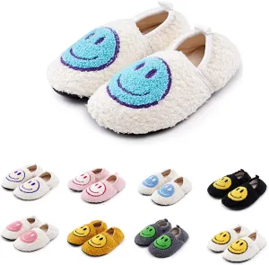 FUUPNN Smile Face Slippers for Toddler Boys Girls,Retro Cute Soft Plush Fuzzy House Slippers Non-slip Slippers with Memory Foam Warmth Happy face Slippers Warm Cozy Socks Smile Slippers for Winter