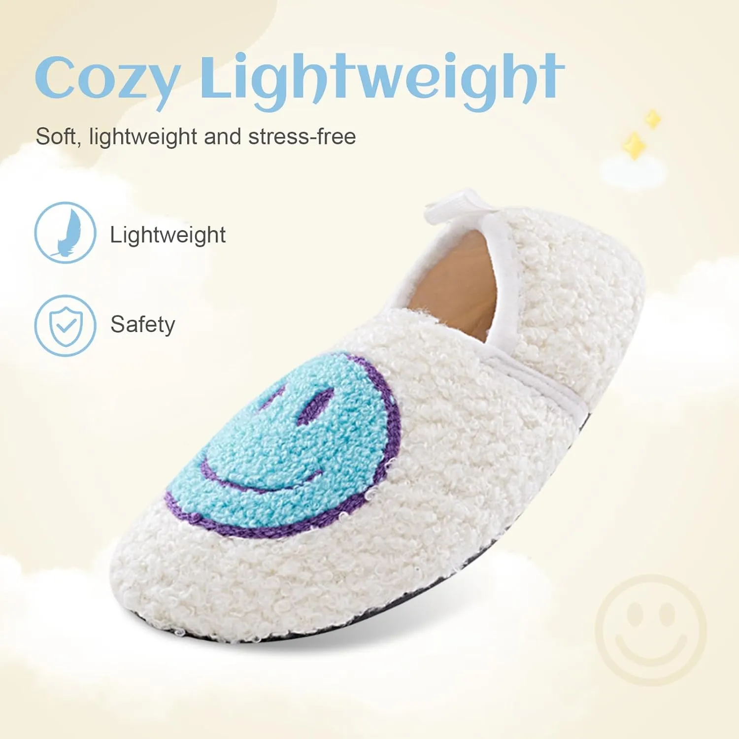 FUUPNN Smile Face Slippers for Toddler Boys Girls,Retro Cute Soft Plush Fuzzy House Slippers Non-slip Slippers with Memory Foam Warmth Happy face Slippers Warm Cozy Socks Smile Slippers for Winter