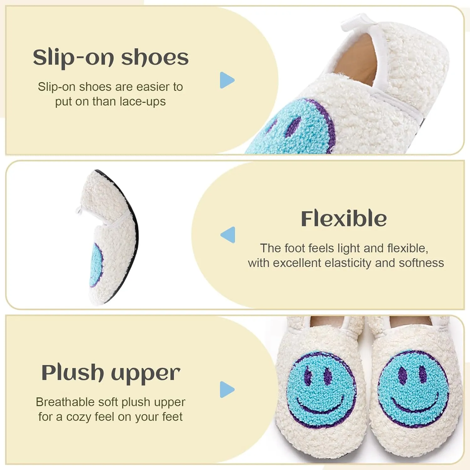 FUUPNN Smile Face Slippers for Toddler Boys Girls,Retro Cute Soft Plush Fuzzy House Slippers Non-slip Slippers with Memory Foam Warmth Happy face Slippers Warm Cozy Socks Smile Slippers for Winter