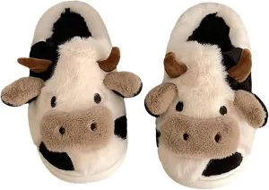 Fuzzy Cow Slippers for Women Men, Cute Cotton Animals House Shoes Fluffy Plush Slippers for Girls Indoor Living Room Bedroom
