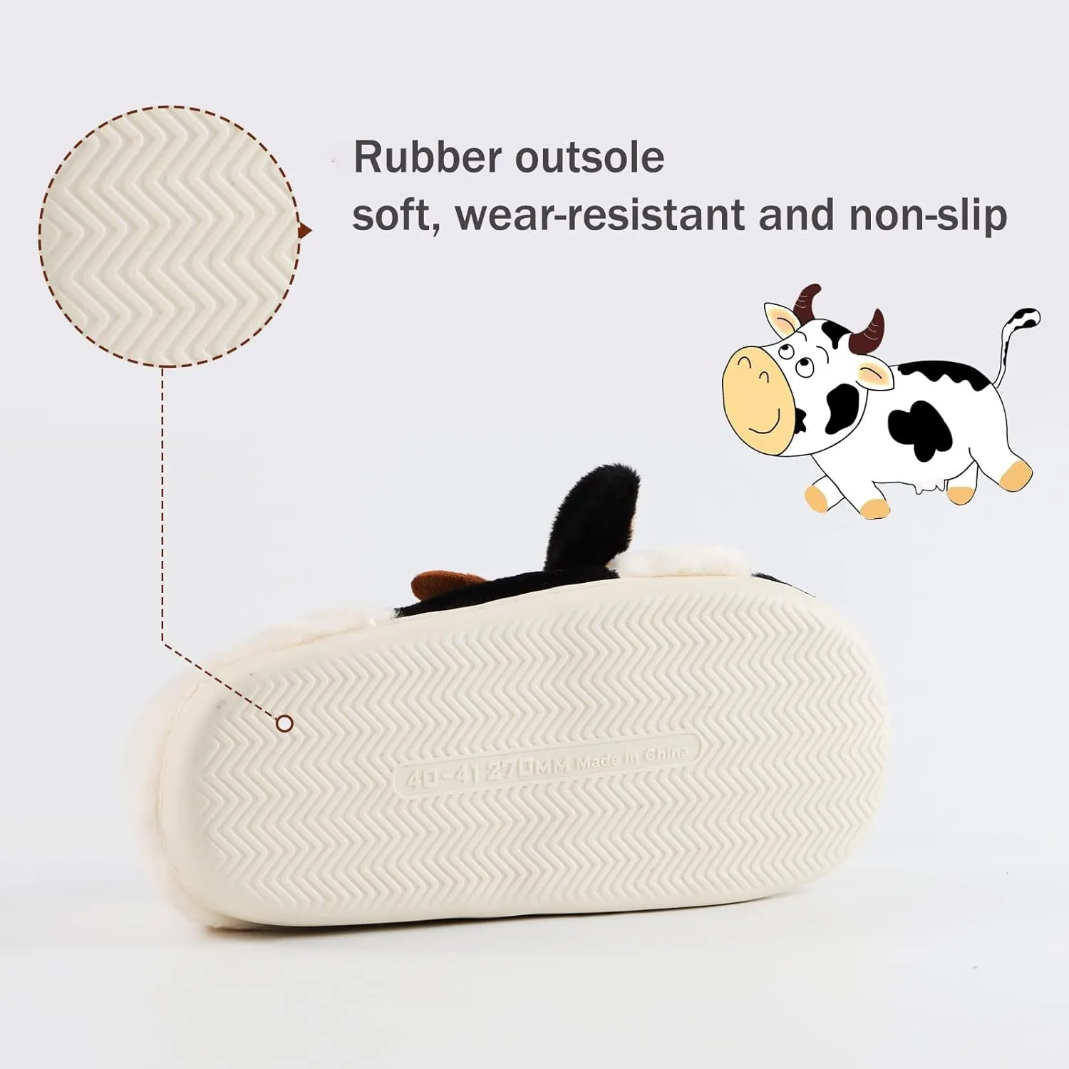 Fuzzy Cow Slippers for Women Men, Cute Cotton Animals House Shoes Fluffy Plush Slippers for Girls Indoor Living Room Bedroom