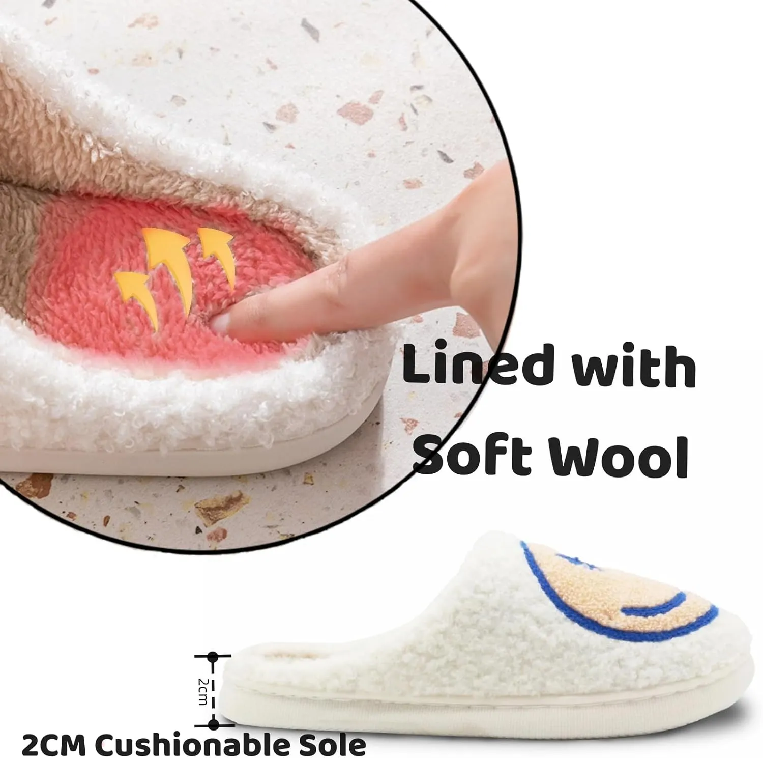 Fuzzy Slippers for Women Men, Cute Retro Fluffy Happy Face House Slippers, Plush Memory Foam Slippers for Women Indoor and Outdoor Cozy Trendy Slip-On Shoes