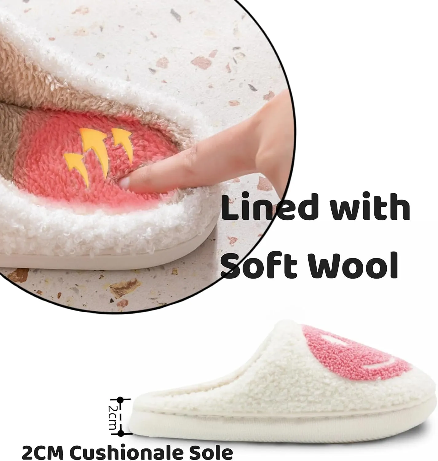 Fuzzy Slippers for Women Men, Cute Retro Fluffy Happy Face House Slippers, Plush Memory Foam Slippers for Women Indoor and Outdoor Cozy Trendy Slip-On Shoes