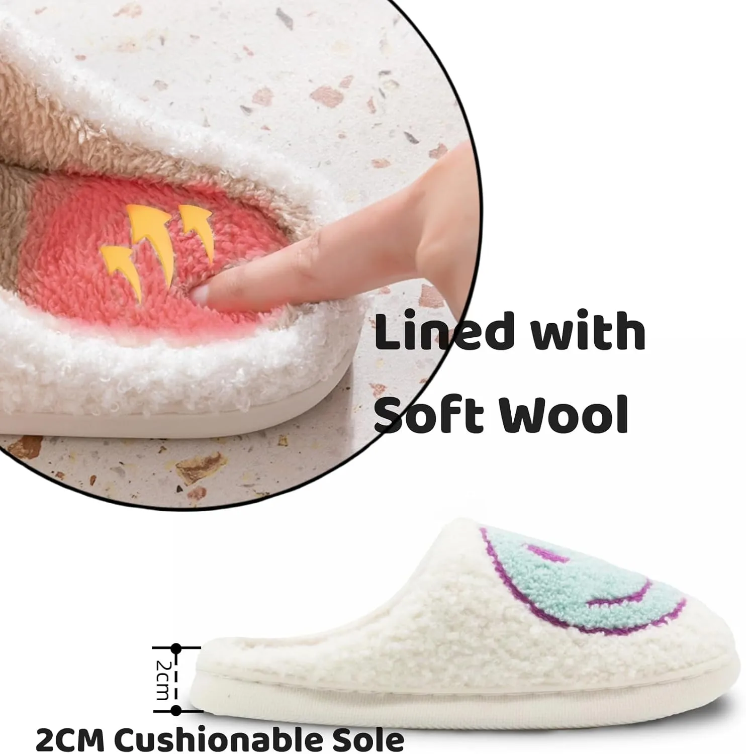 Fuzzy Slippers for Women Men, Cute Retro Fluffy Happy Face House Slippers, Plush Memory Foam Slippers for Women Indoor and Outdoor Cozy Trendy Slip-On Shoes