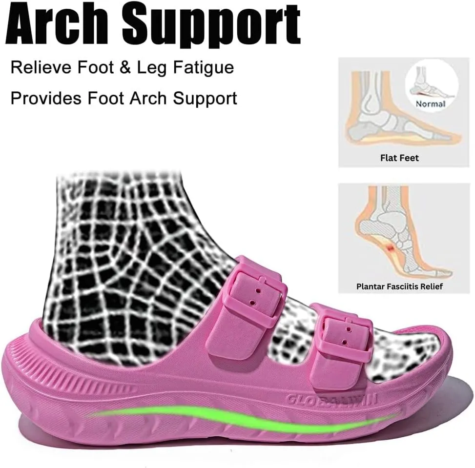 GLOBALWIN Recovery Slides For Women Mia Comfortable Sandals With Arch Support Indoor Outdoor Cloud Slippers Reduce Stress on Feet Lightweight