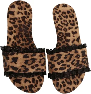 GORGLITTER Women's Leopard Flat Sandals Open Toe Cheetah Beach Summer Slide Shoes