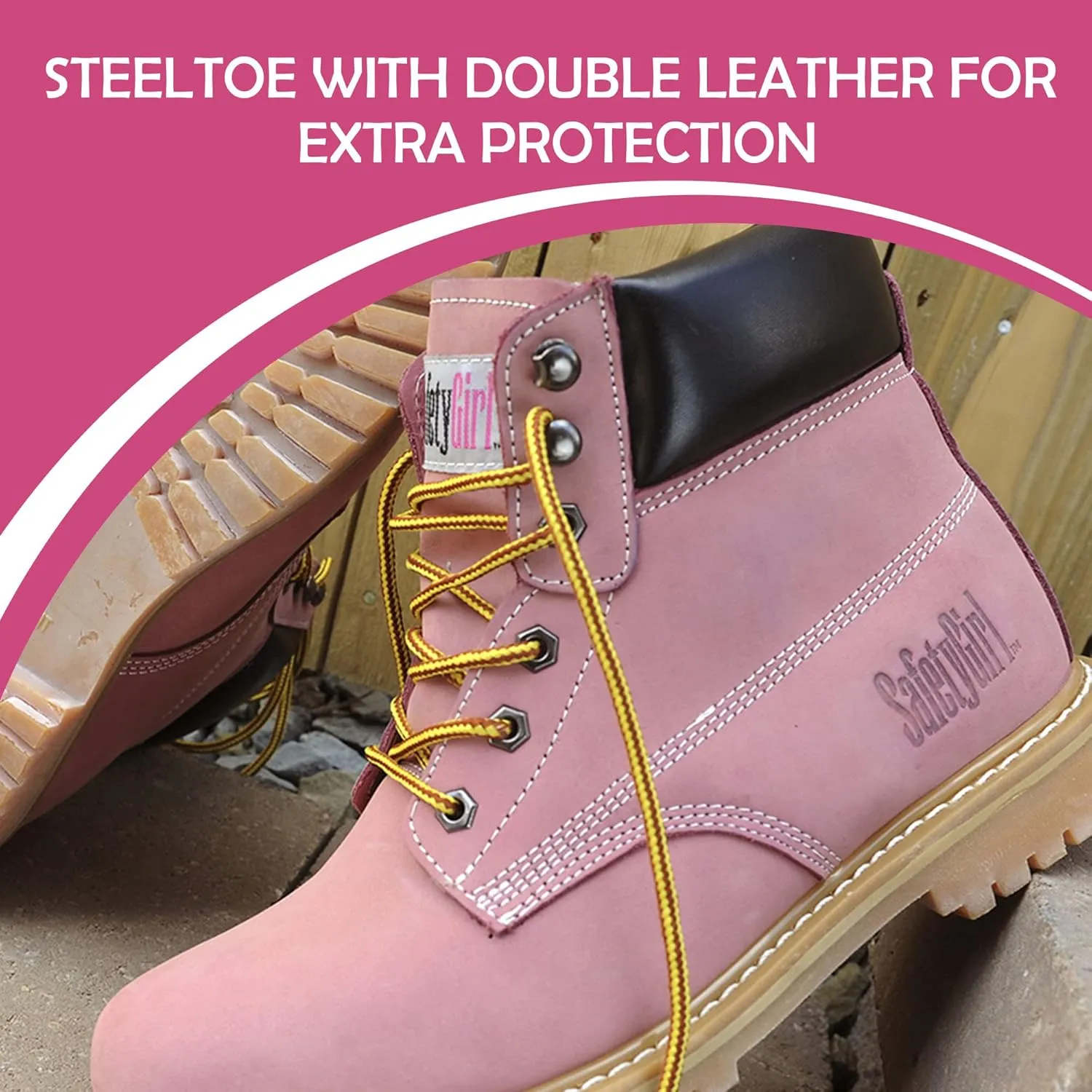 GS003-Lt Pink-9W Steel Toe Work Boots - Light Pink - 9W, English, Capacity, Volume, Leather, 9W, Pink ()