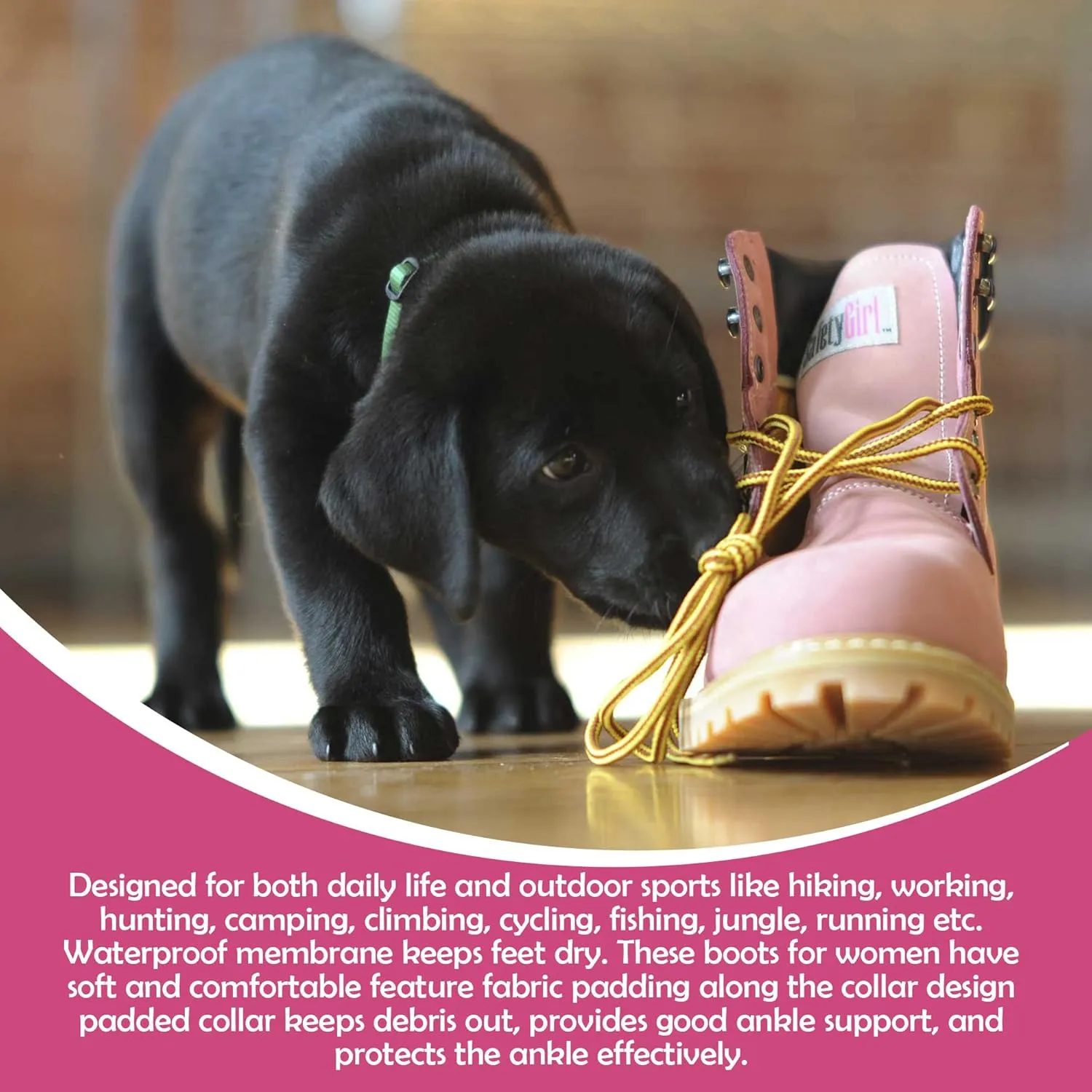 GS003-Lt Pink-9W Steel Toe Work Boots - Light Pink - 9W, English, Capacity, Volume, Leather, 9W, Pink ()