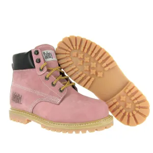 GS003-Lt Pink-9W Steel Toe Work Boots - Light Pink - 9W, English, Capacity, Volume, Leather, 9W, Pink ()