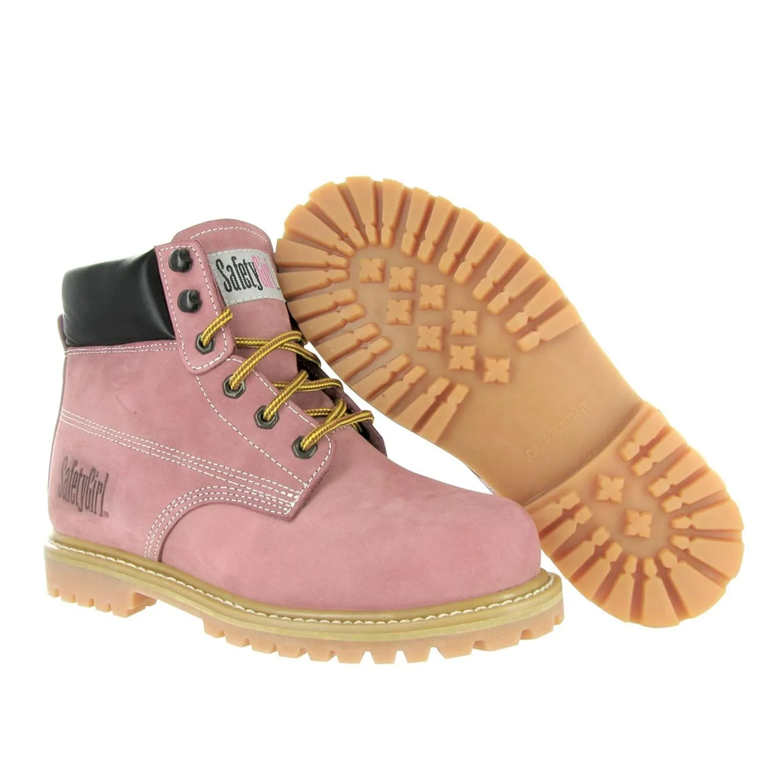 GS003-Lt Pink-9W Steel Toe Work Boots - Light Pink - 9W, English, Capacity, Volume, Leather, 9W, Pink ()