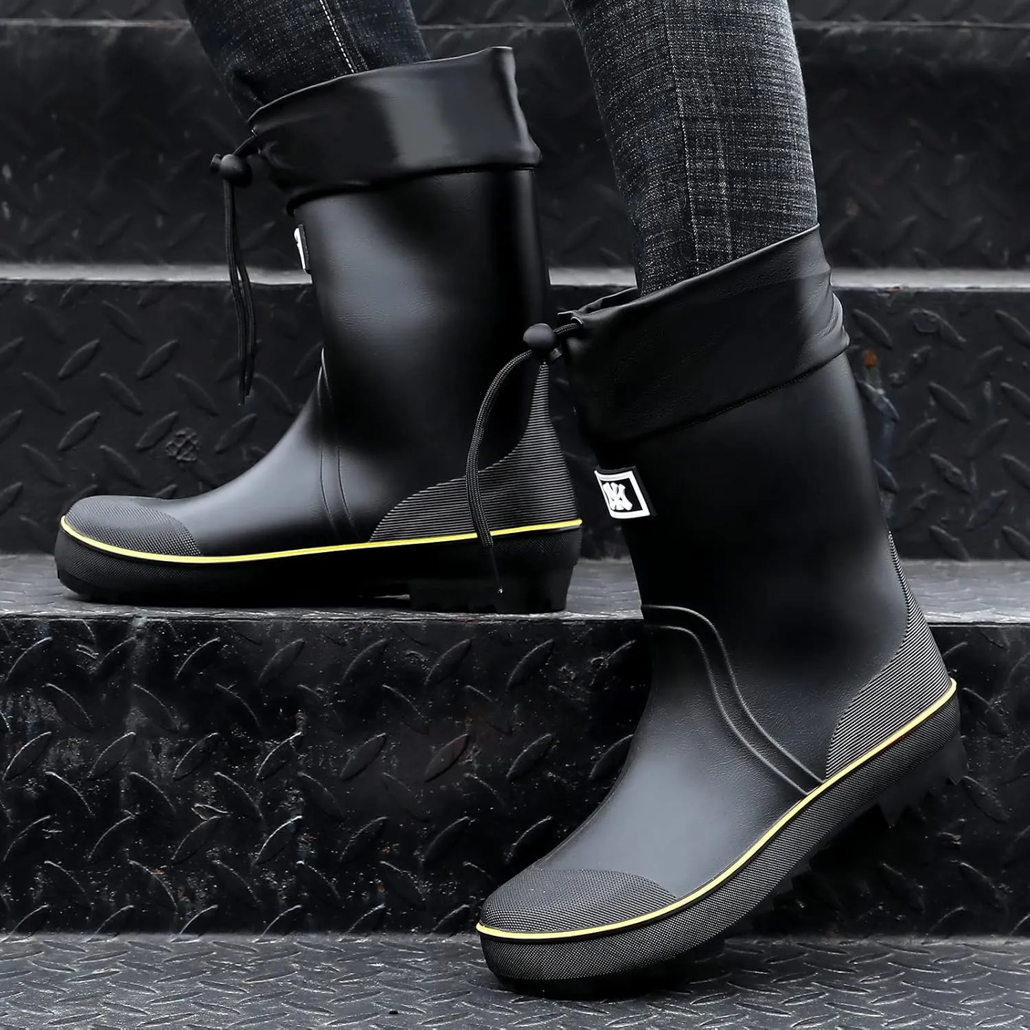 HSBDNZQ Rain Boots for Men, Waterproof Mens Rubber Boots with PVC Unique Design, Comfort Lightweight Work Mud Boots, Resistant Durable Slip Garden Boots for Farming Gardening Fishing