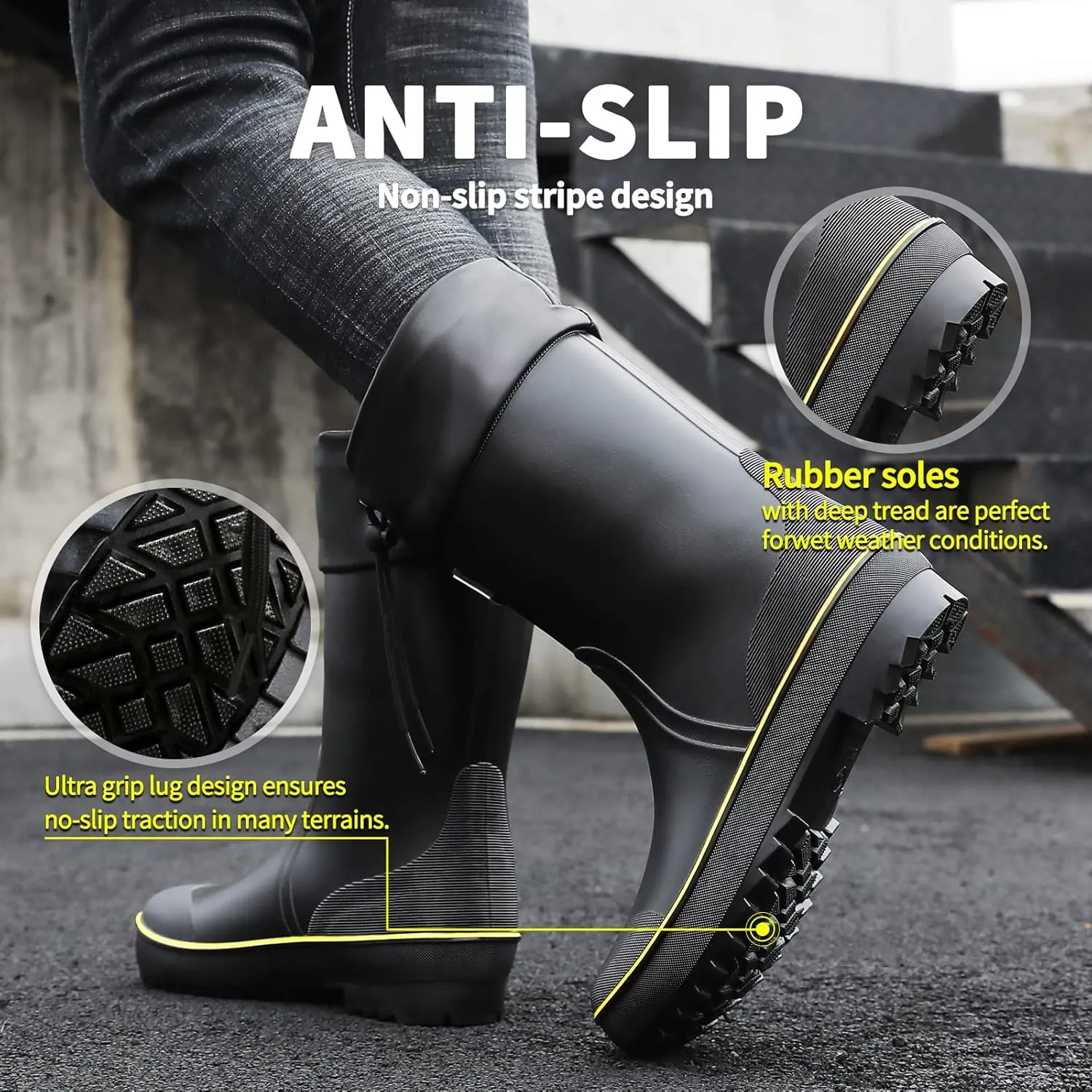 HSBDNZQ Rain Boots for Men, Waterproof Mens Rubber Boots with PVC Unique Design, Comfort Lightweight Work Mud Boots, Resistant Durable Slip Garden Boots for Farming Gardening Fishing