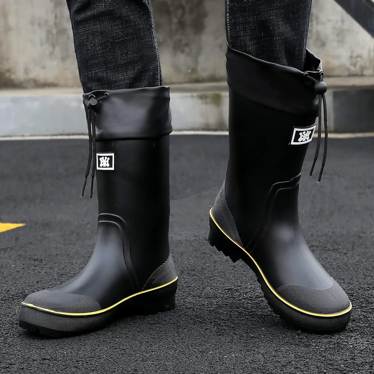 HSBDNZQ Rain Boots for Men, Waterproof Mens Rubber Boots with PVC Unique Design, Comfort Lightweight Work Mud Boots, Resistant Durable Slip Garden Boots for Farming Gardening Fishing