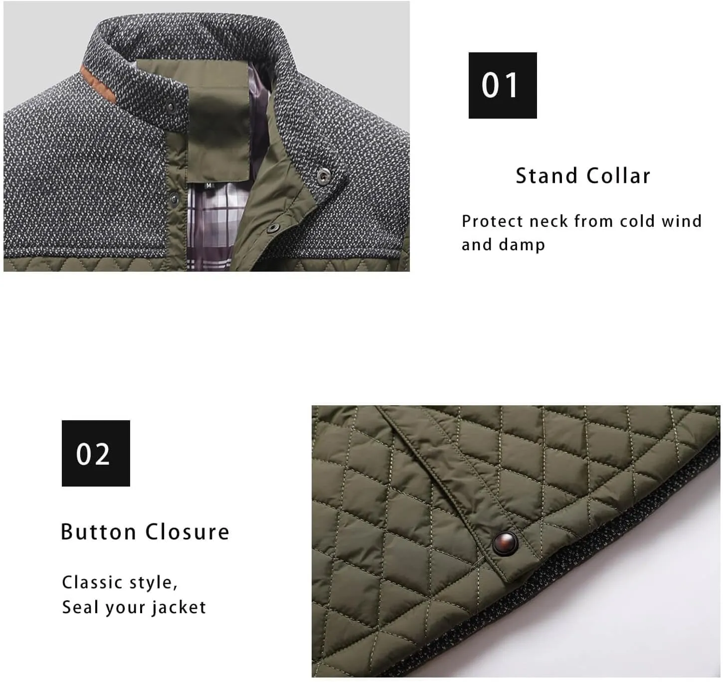 HYPESTFIT Men's Diamond Quilted Puffer Down Jacket Lightweight Business Casual Button Down Shirts