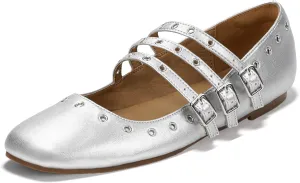 IDIFU Mary Jane Flats Square Toe Strappy Three Staps Ballet Flats Dress Shoes Vintage Bridal Ladies Dressy Comfortable Casual Formal Cute Flats Work Wedding Evening Flat Shoes