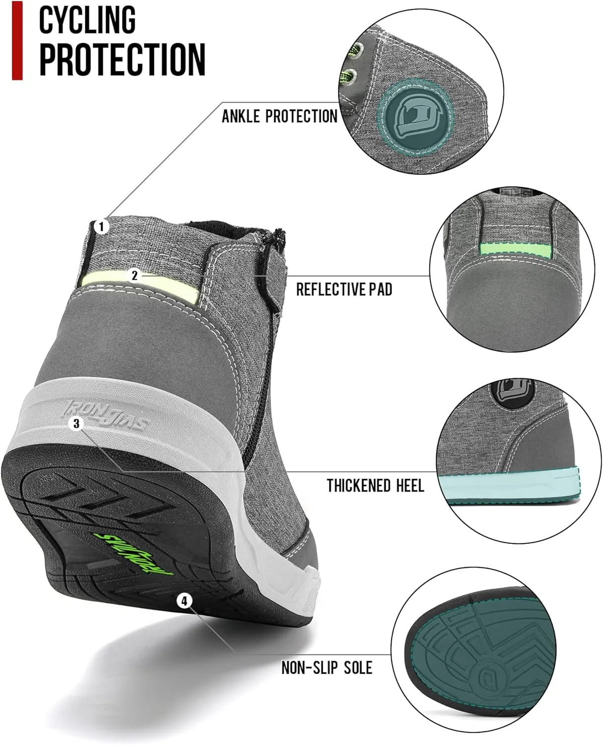 IRON JIA'S Motorcycle Shoes for Men, Breathable Anti-Slip Protective Gear, Powersport Casual Motorcycle Riding Boots (Grey 10)