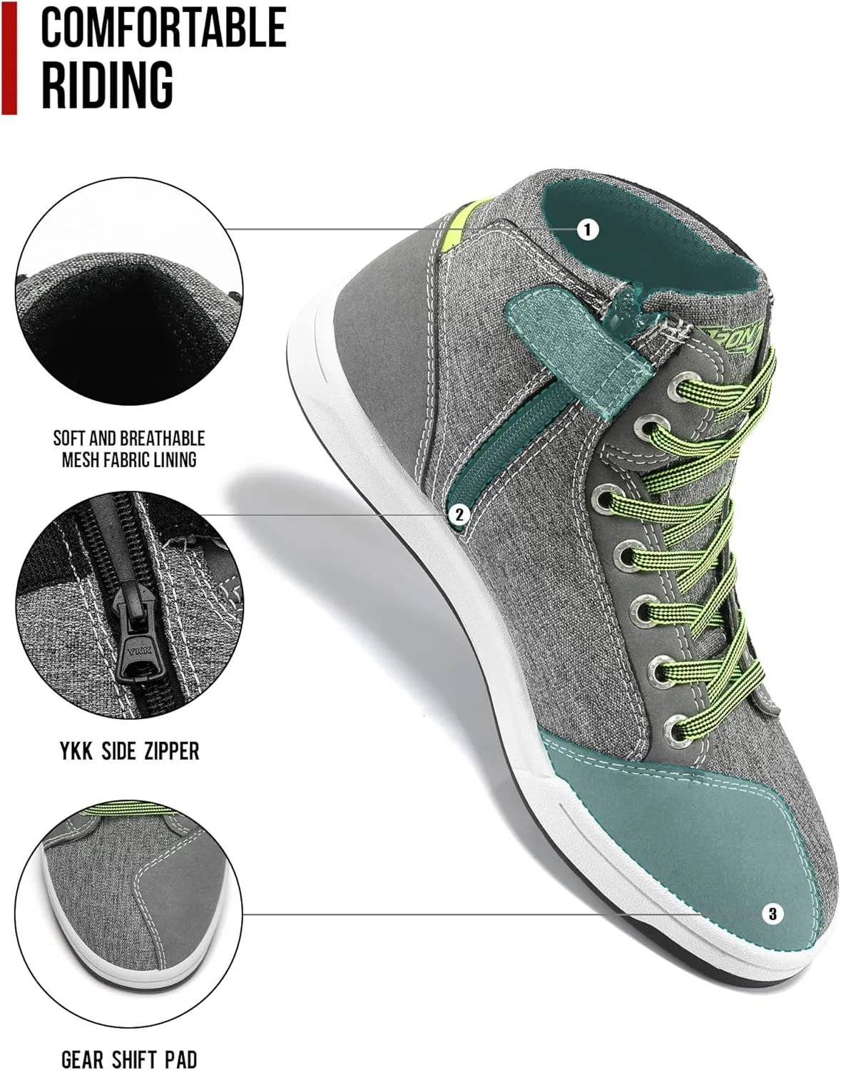 IRON JIA'S Motorcycle Shoes for Men, Breathable Anti-Slip Protective Gear, Powersport Casual Motorcycle Riding Boots (Grey 10)