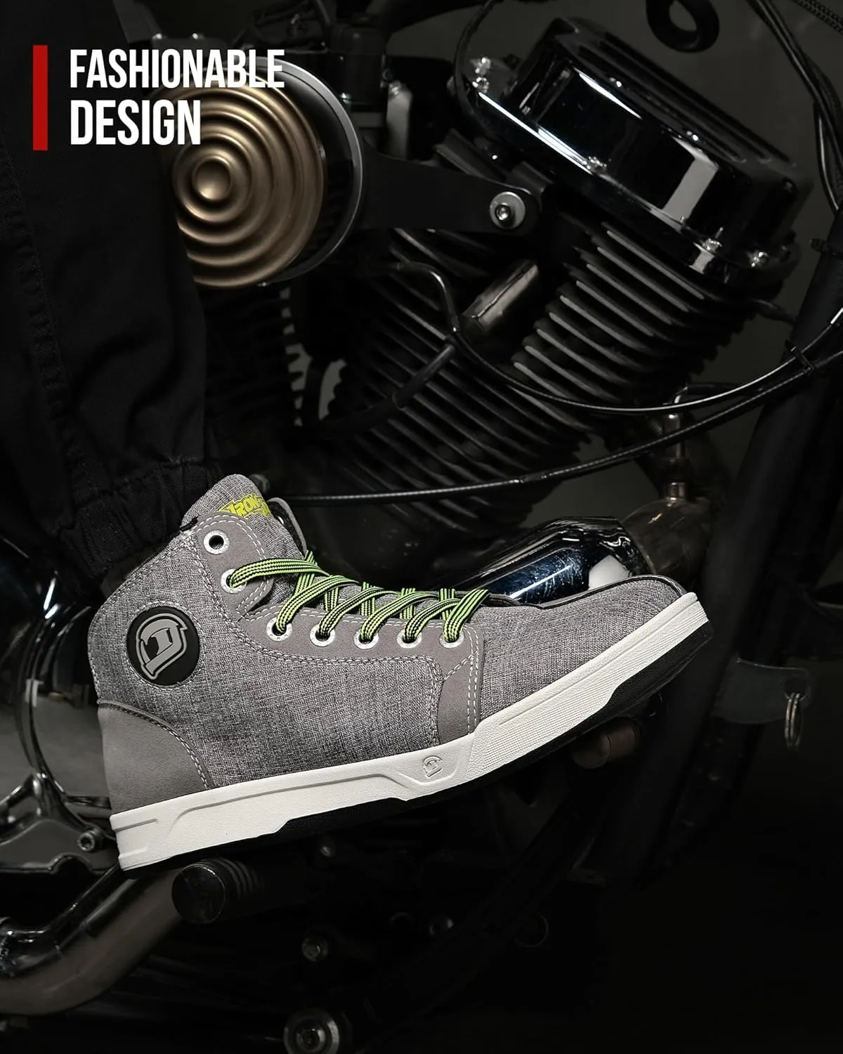 IRON JIA'S Motorcycle Shoes for Men, Breathable Anti-Slip Protective Gear, Powersport Casual Motorcycle Riding Boots (Grey 10)
