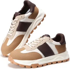 IXU Womens Sneakers Fashion Lightweight Tennis Sneakers for Women Fashion Walking Leather Suede Lace Up Non-Slip Casual Womens Shoes Comfortable Shoes