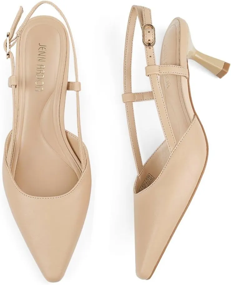 JENN ARDOR Women's Slingback Kitten Heel Closed Pointed Toe Dress Pumps Shoes for Women Comfortable Low Heeled Sandals Wedding Party Pumps