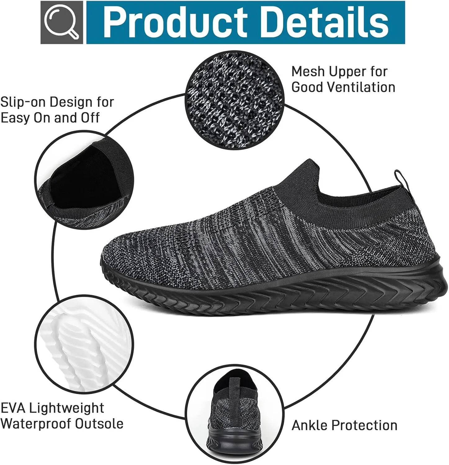 JIAFO Mens Shoes Walking Shoes for Men Mens Slip On Shoes Sneakers for Men, Casual Athletic Running, Lightweight Breathable Mesh Knit