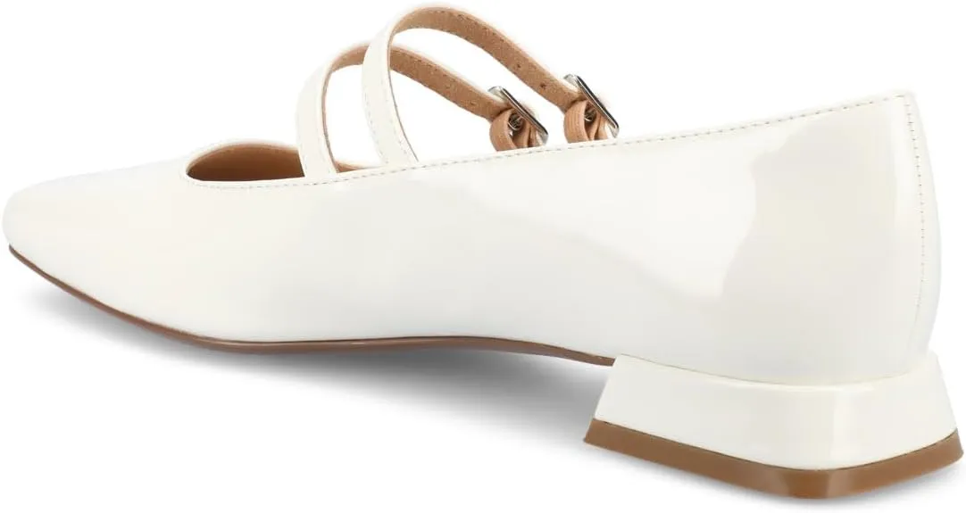 Journee Collection Womens Gredah Mary Jane Dress Flats Strappy Double Buckle Slip On Cushioned Block Heel Square Toe