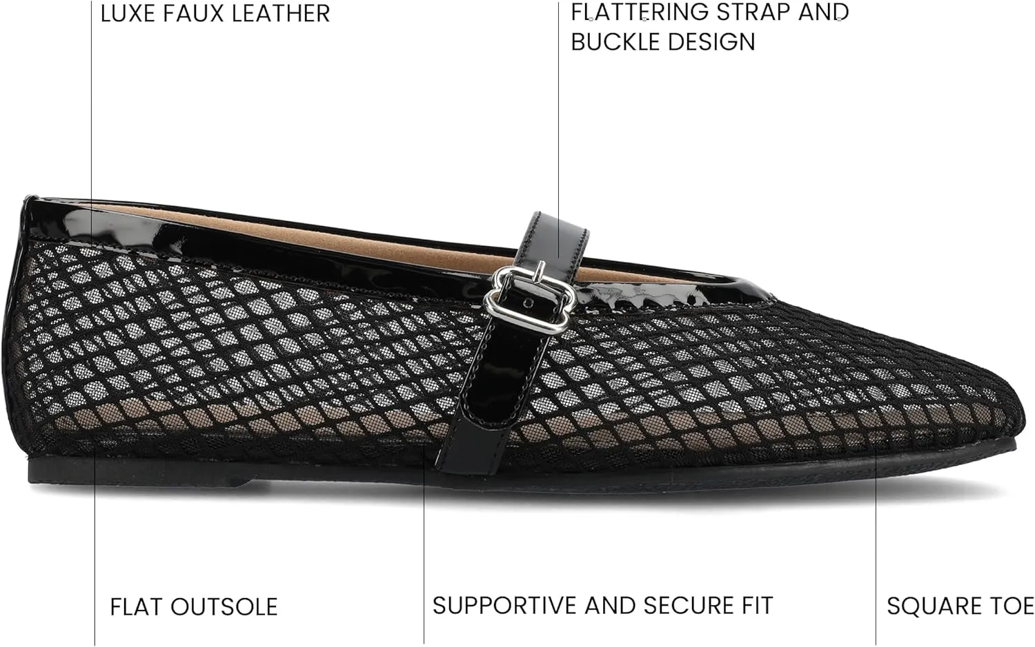 Journee Womens cushioned footbed Mesh Fabric Flats Flat Sole Casha Mary Jane Flats Buckle