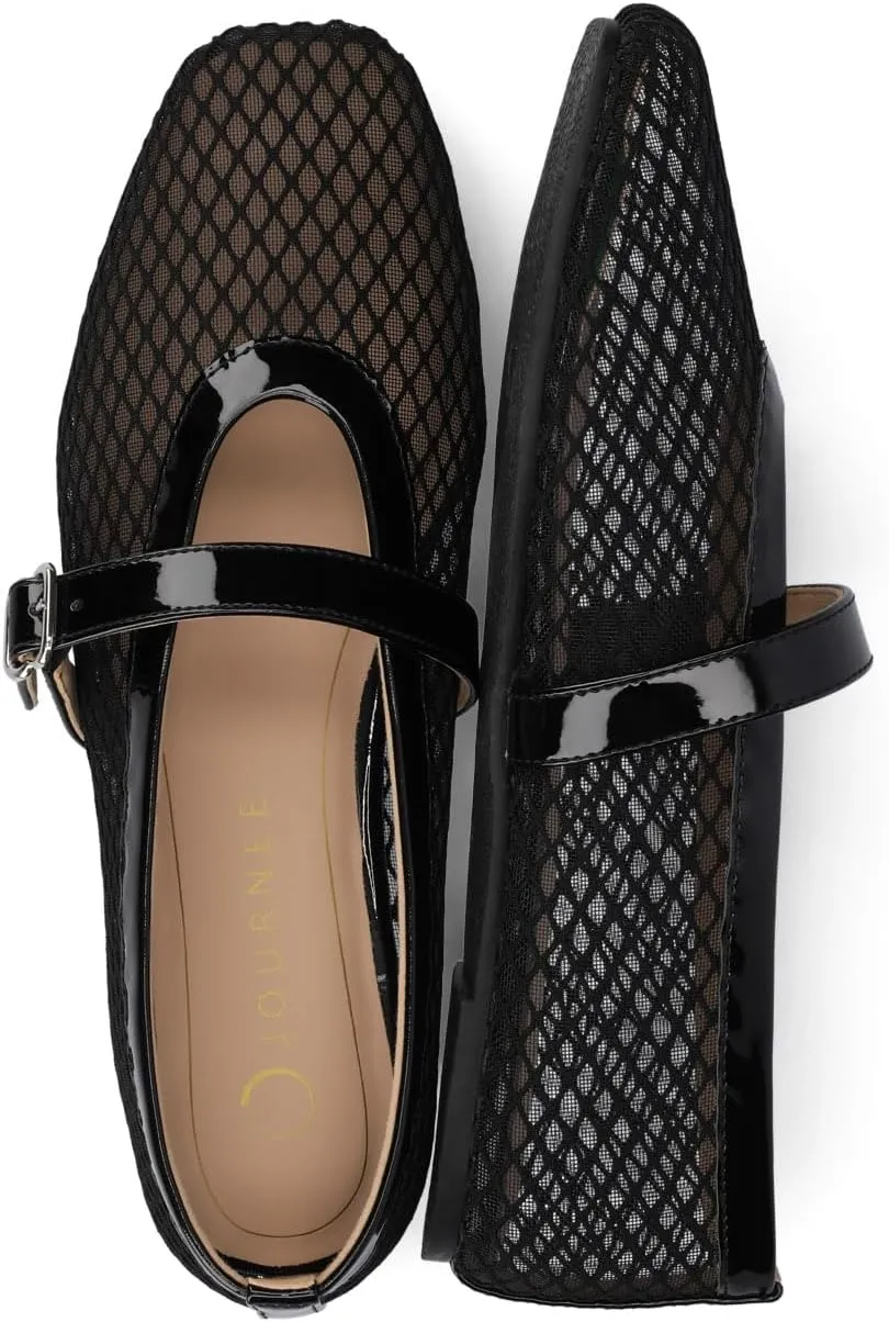Journee Womens cushioned footbed Mesh Fabric Flats Flat Sole Casha Mary Jane Flats Buckle