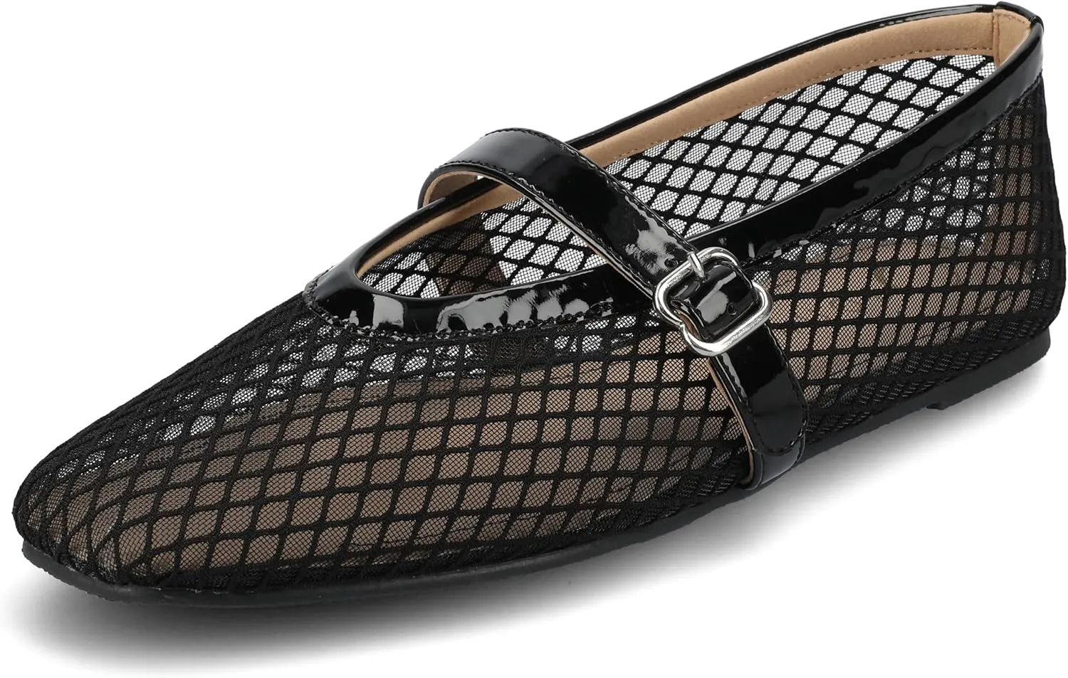 Journee Womens cushioned footbed Mesh Fabric Flats Flat Sole Casha Mary Jane Flats Buckle