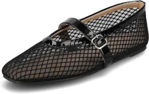 Journee Womens cushioned footbed Mesh Fabric Flats Flat Sole Casha Mary Jane Flats Buckle