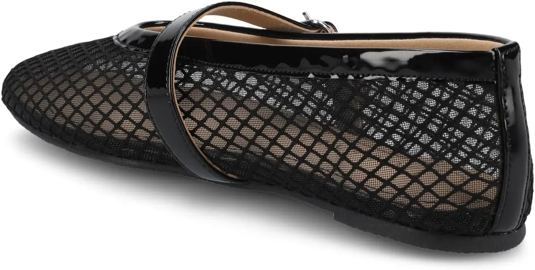 Journee Womens cushioned footbed Mesh Fabric Flats Flat Sole Casha Mary Jane Flats Buckle