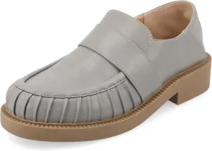 Journee Womens Ruched Lakenn Comfort Foam Slip On Closed Round Toe Crash Back Block Heel Loafer Flats Grey, 12