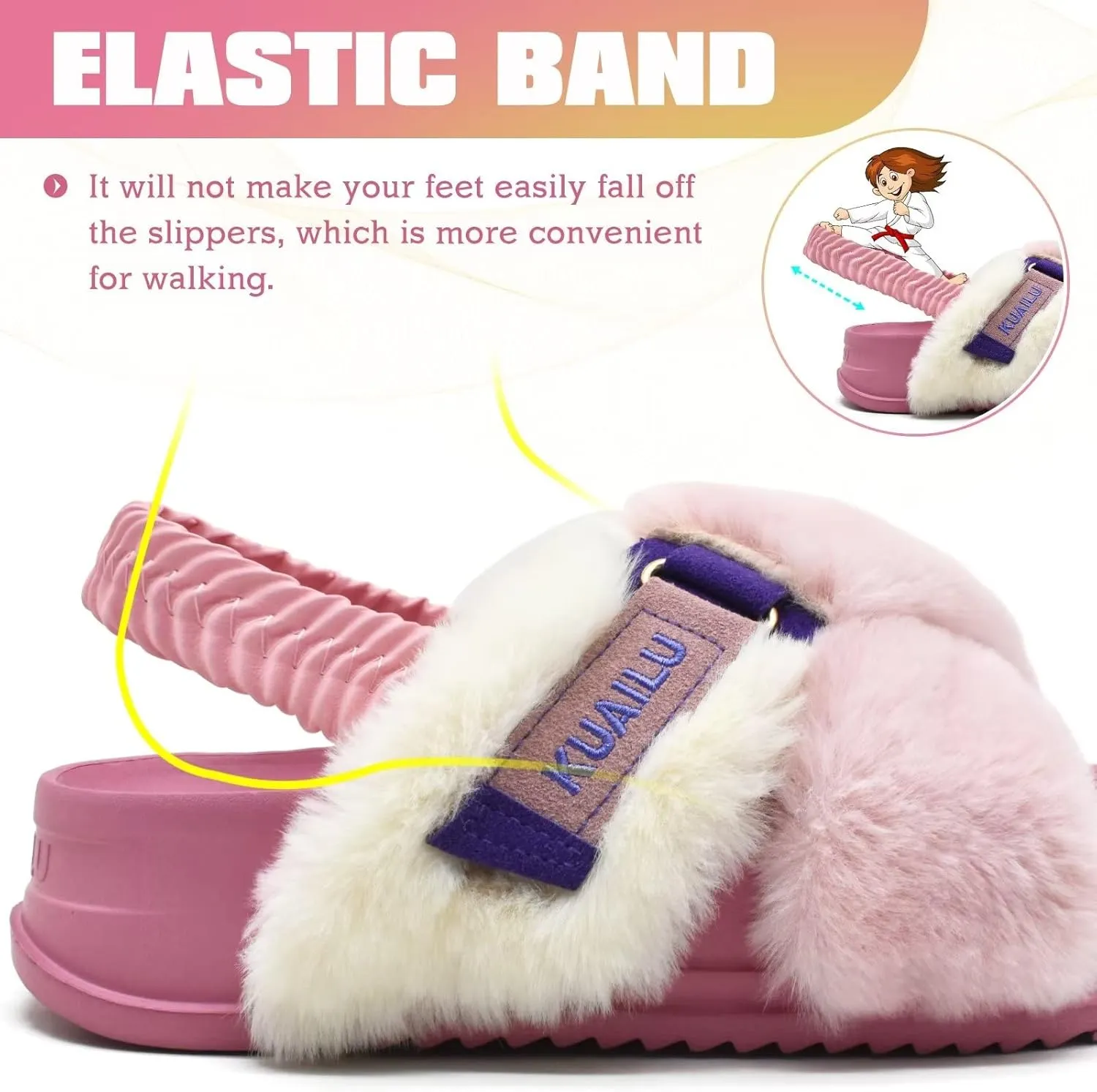 KuaiLu Womens Fuzzy Criss Cross Band Platform Slippers Arch Support Furry Faux Fur Ladies Open Toe Cozy Soft Plush Fleece Comfy House Shoes Sandals