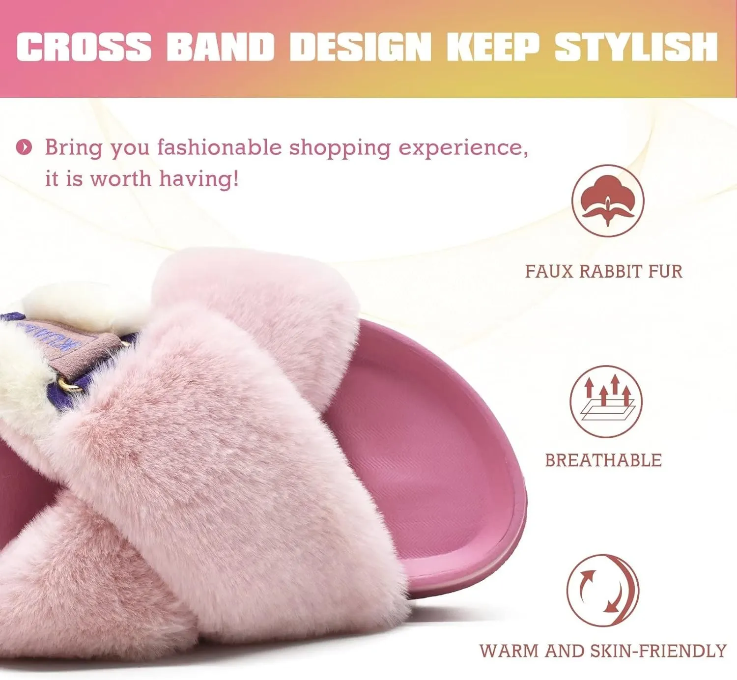 KuaiLu Womens Fuzzy Criss Cross Band Platform Slippers Arch Support Furry Faux Fur Ladies Open Toe Cozy Soft Plush Fleece Comfy House Shoes Sandals